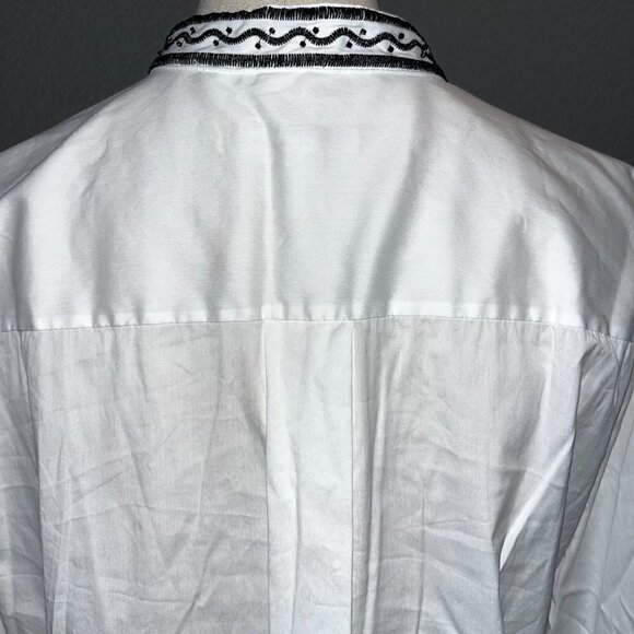 CHICO'S White Tunic with Black Embroidery & Beading - Johnny Was Style -EUC  10 - Picture 5 of 12